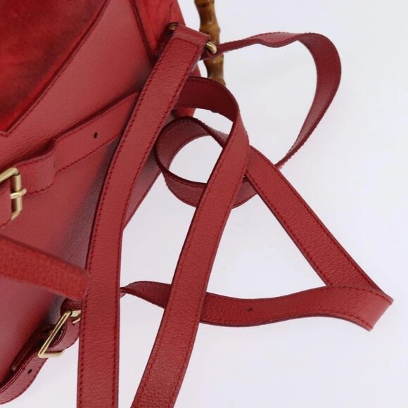 GUCCI Bamboo Backpack Suede Leather Red Gold Auth - Picture 13 of 16